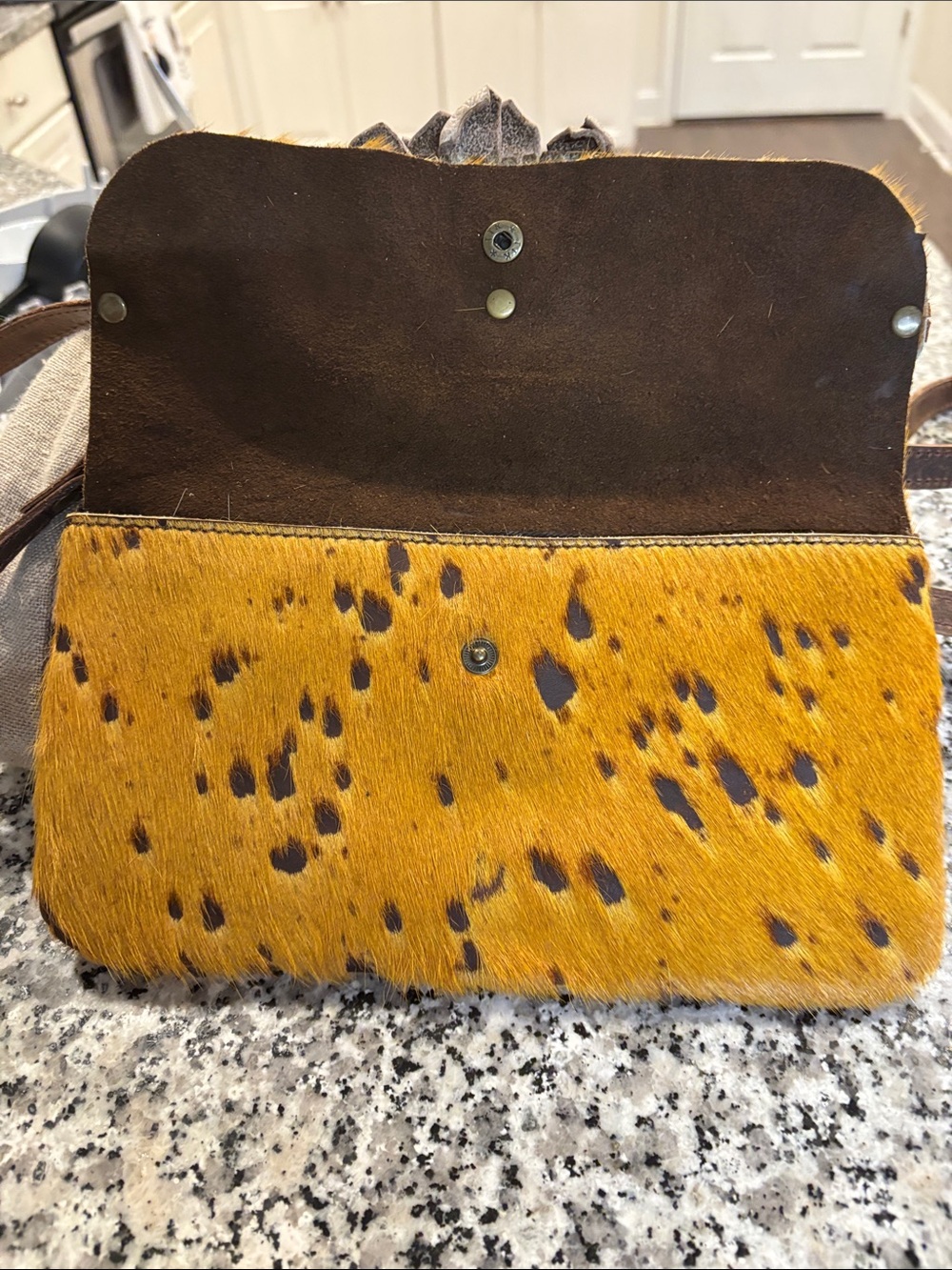 Mustard Haircalf Floral Accent Crossbody Bag - Picture 2 of 7